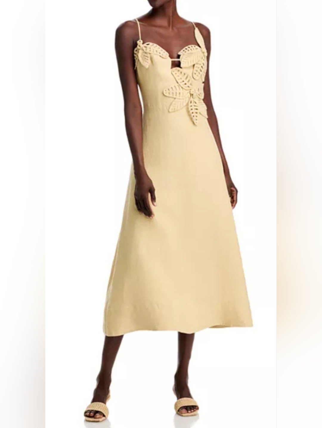 Farm Rio Olive/Sand Color Flower A-Line Linen Midi Dress